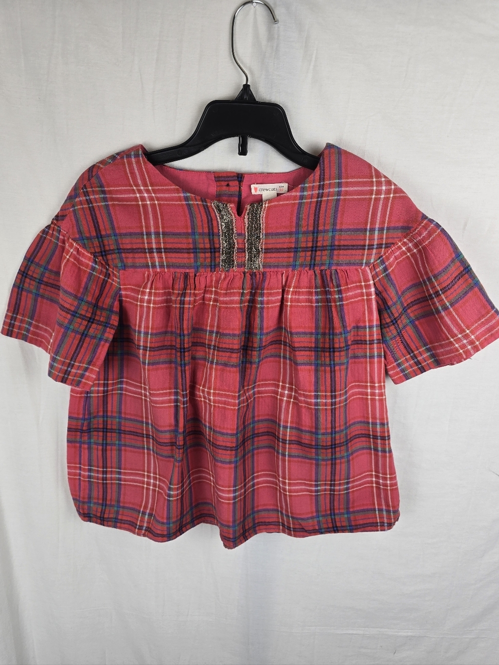 Crewcuts Pink Plaid Short-Sleeve Peasant Blouse Sz 10
